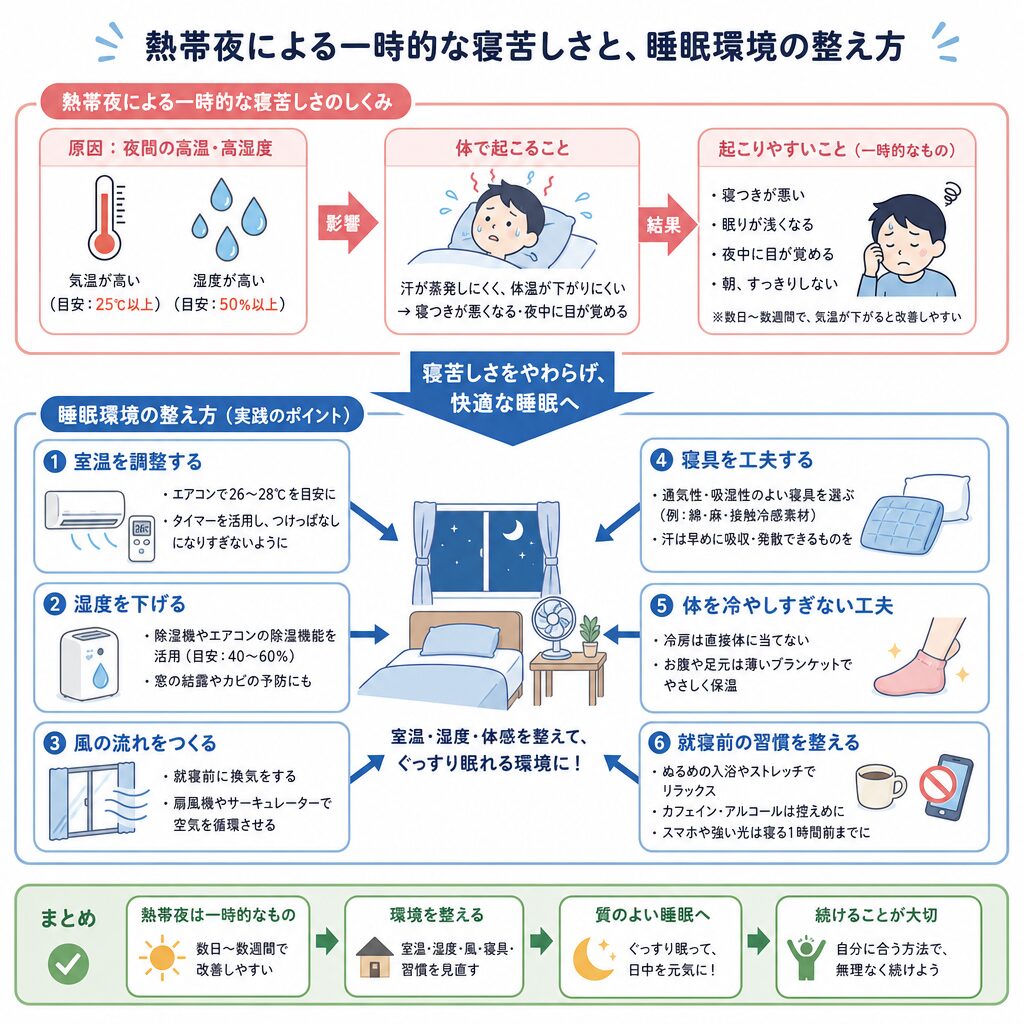 熱帯夜による一時的な寝苦しさと、睡眠環境の整え方