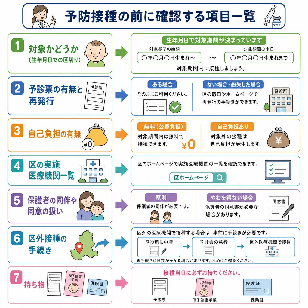 練馬区で子宮頸がんワクチンを受ける前に確認する項目の一覧図