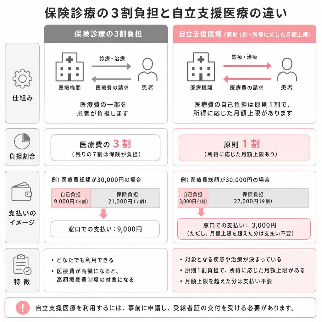保険診療と自立支援医療の自己負担を比べた図