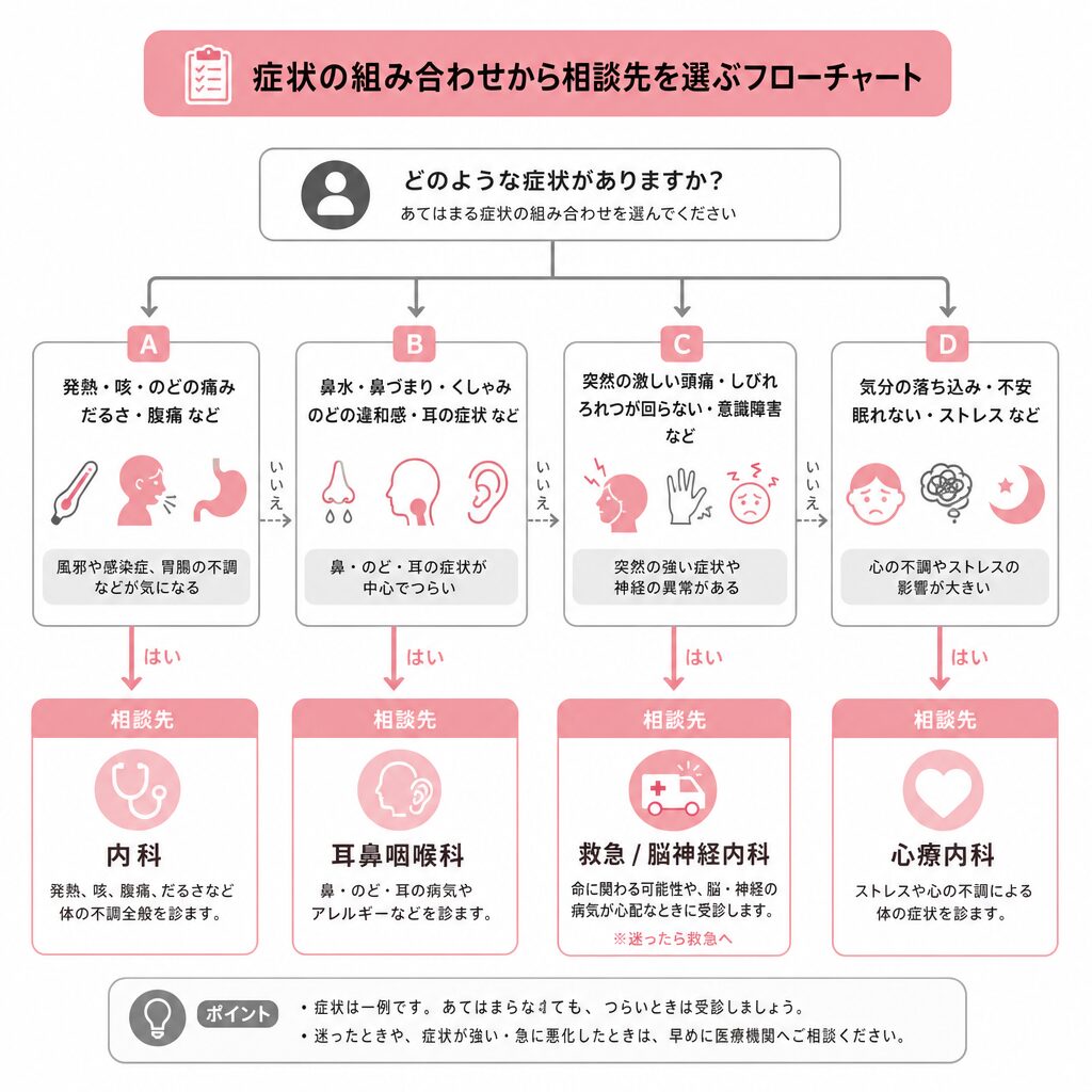 めまいの症状から相談先を選ぶフローチャート